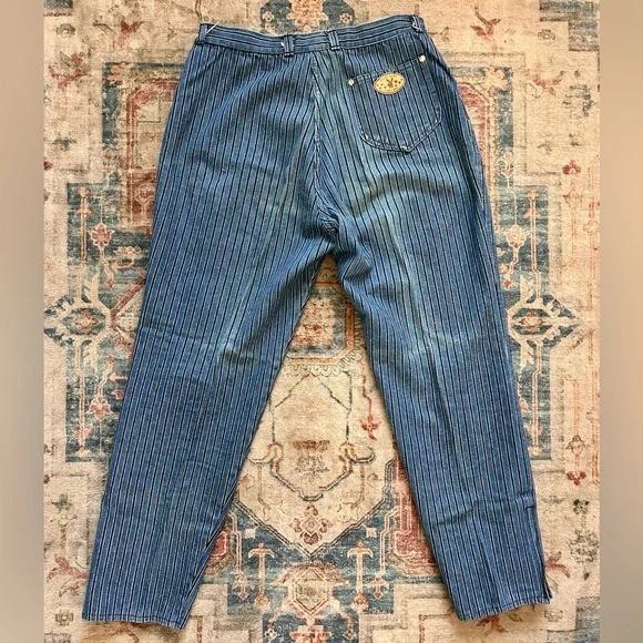 Vintage Striped Denim Jeans Cropped Straight Leg High Rise Mom Grunge 90s 80s - Picture 12 of 14